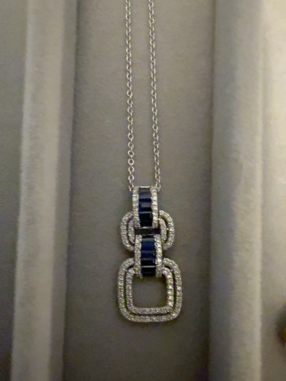 EFFY 14K White Gold Sapphire & Diamond Pendant Necklace 18” - Picture 2 of 2